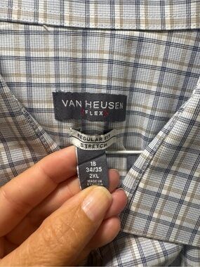 Van Heusen Beige and Navy Check Button-Down Shirt